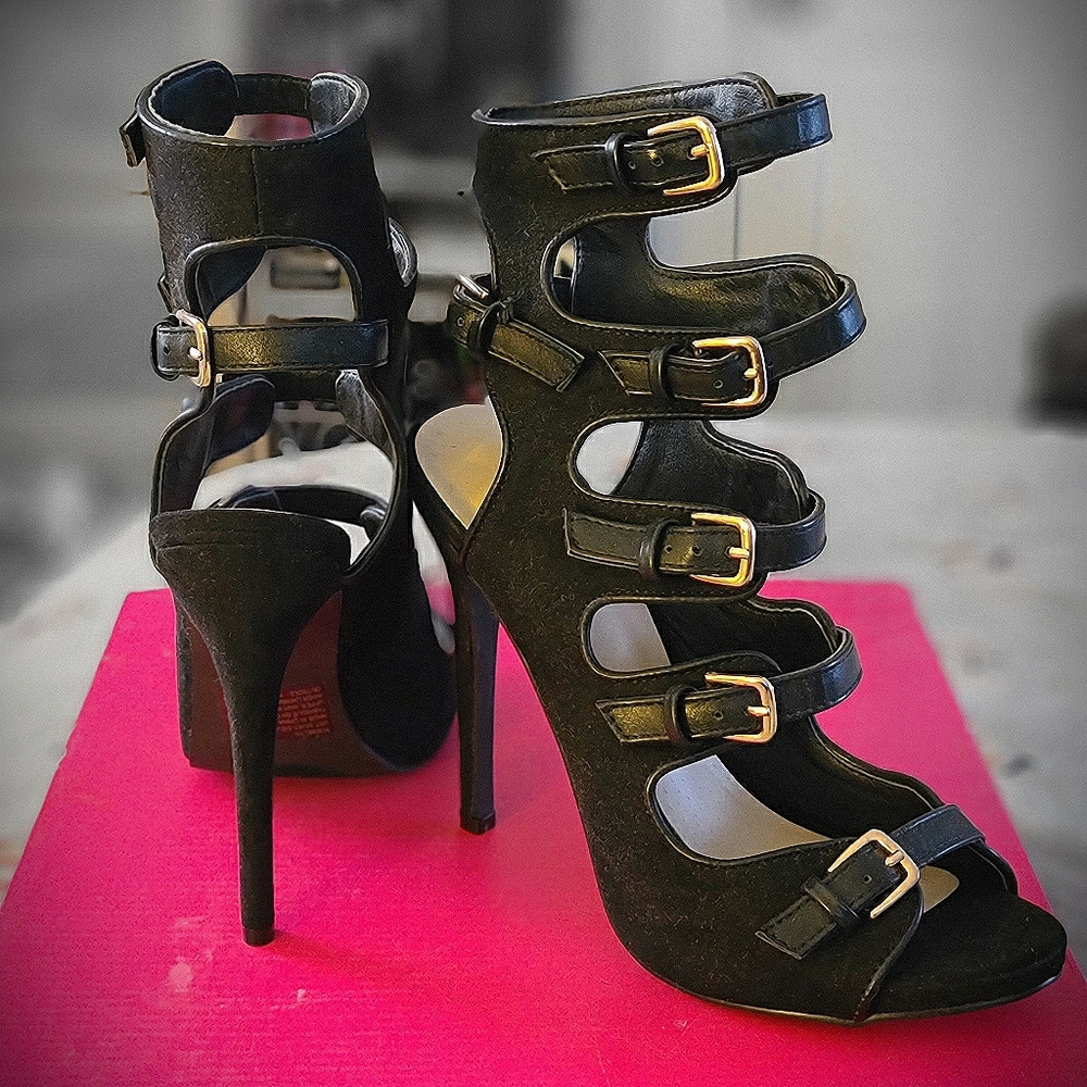 Open Toe Buckle Heels